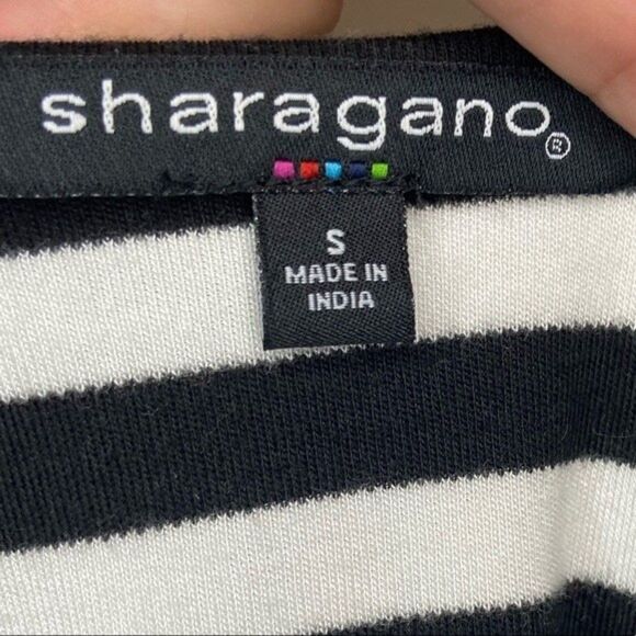 Sharagano Black & White Striped Lace Up Top Size Small - Picture 4 of 5